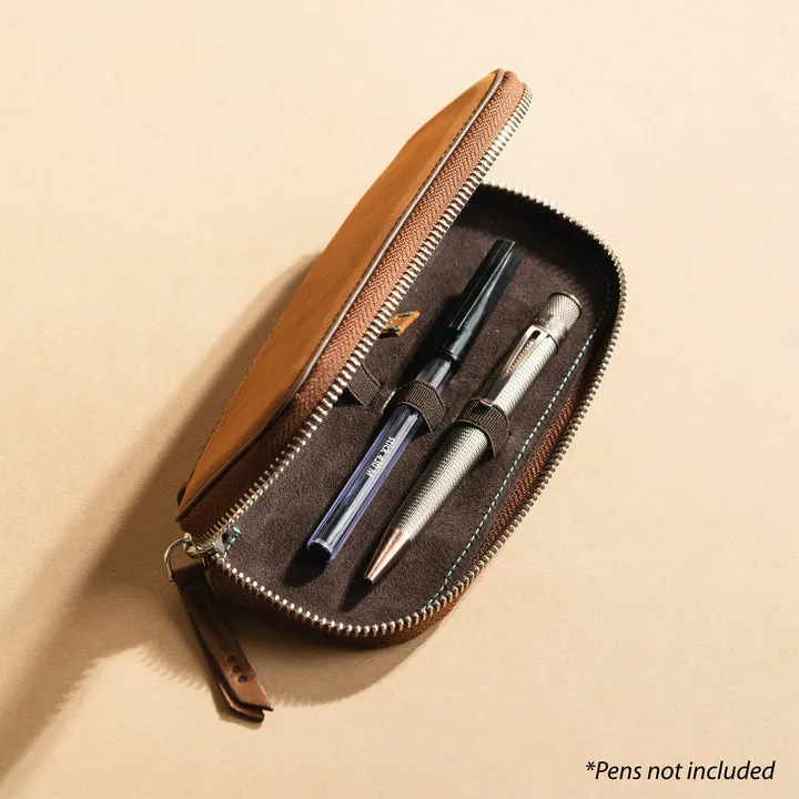 Endless Companion Leather Adjustable Pen Pouch - 2 Pens Brown