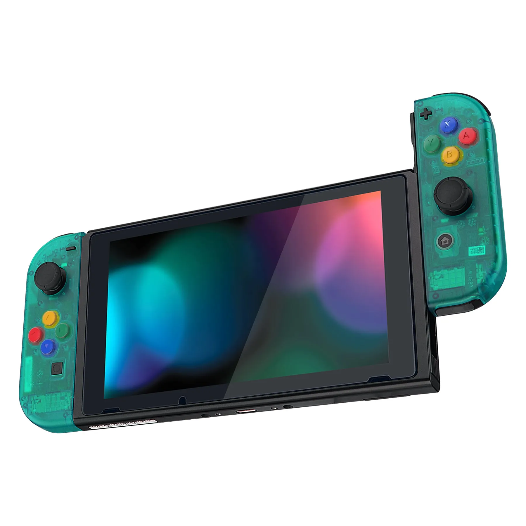 eXtremeRate Back Plate for NS Switch Console, NS Joycon Handheld Controller Housing with Colorful Buttons, DIY Replacement Shell for Nintendo Switch -Emerald Green - QM508