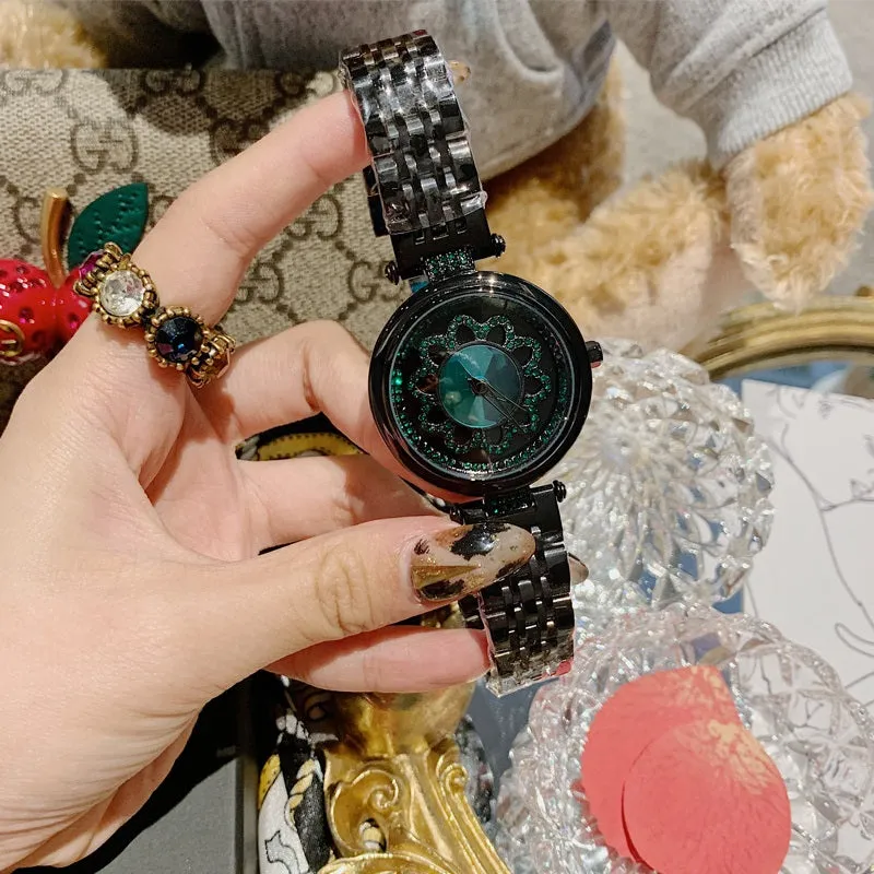 Flower Pattern Rotatable Dial Women's Watch