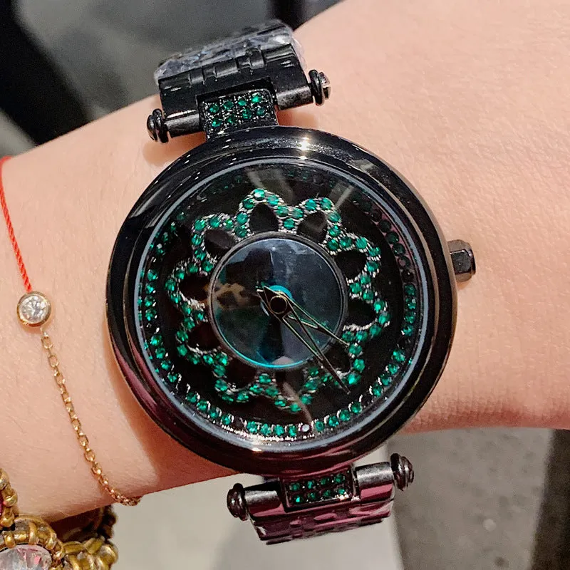 Flower Pattern Rotatable Dial Women's Watch