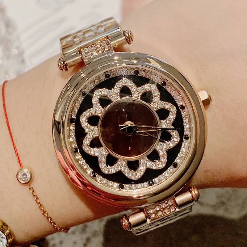 Flower Pattern Rotatable Dial Women's Watch