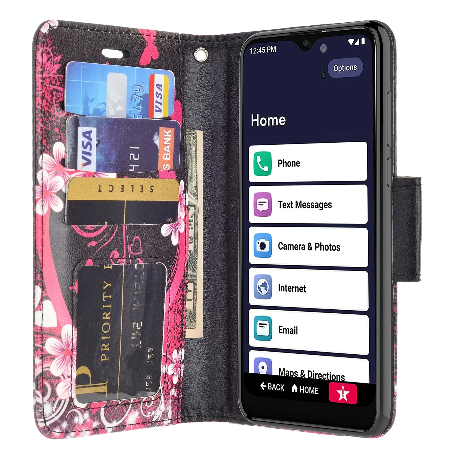 For Alcatel Jitterbug Smart3 Case, Lively Smart Wallet Case, Wrist Strap Pu Leather Wallet Case [Kickstand] with ID & Credit Card Slots - Heart Butterflies