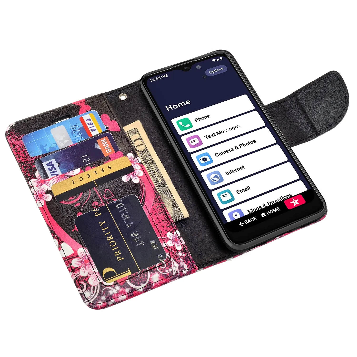 For Alcatel Jitterbug Smart3 Case, Lively Smart Wallet Case, Wrist Strap Pu Leather Wallet Case [Kickstand] with ID & Credit Card Slots - Heart Butterflies