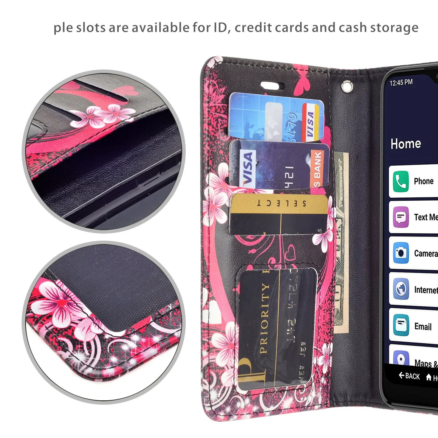 For Alcatel Jitterbug Smart3 Case, Lively Smart Wallet Case, Wrist Strap Pu Leather Wallet Case [Kickstand] with ID & Credit Card Slots - Heart Butterflies