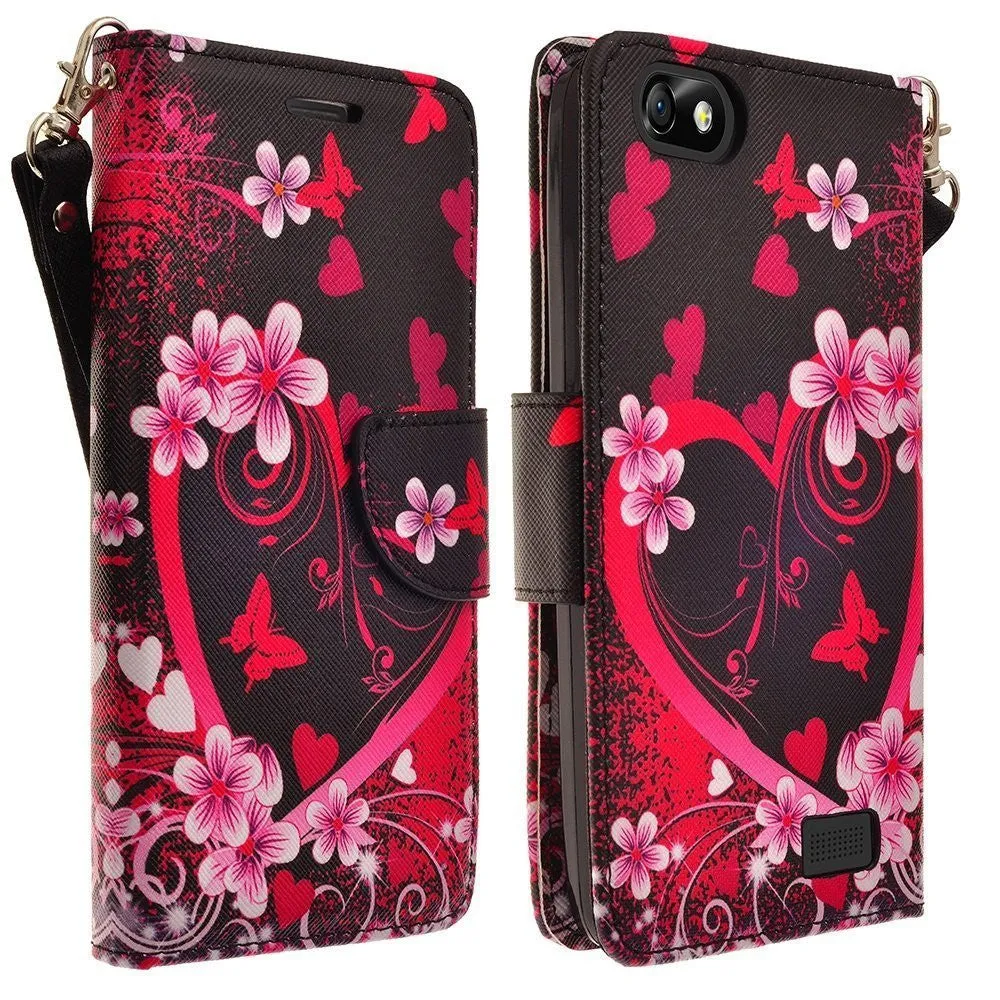 For Apple iPhone 6s Plus Case / 6 Plus Case, Wrist Stap Pu Leather Magnetic Fold[Kickstand] Wallet Case with ID & Card Slots for Iphone 6S Plus/6 Plus - Heart Butterflies