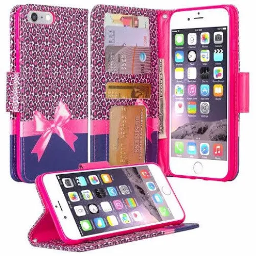 For Apple iPhone 7 Case,  Wrist Strap Pu Leather Magnetic Flip Fold[Kickstand] Wallet Case with ID & Card Slots for Iphone 7 - Cheetah Prints