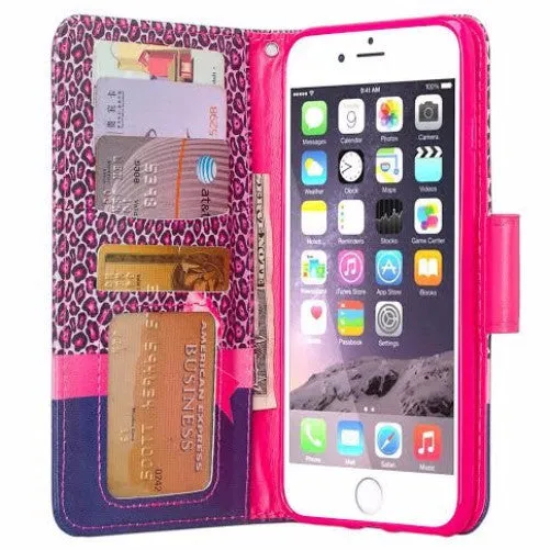 For Apple iPhone 7 Case,  Wrist Strap Pu Leather Magnetic Flip Fold[Kickstand] Wallet Case with ID & Card Slots for Iphone 7 - Cheetah Prints