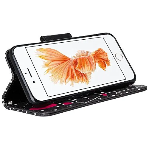 For Apple iPhone 7 Case,  Wrist Strap Pu Leather Magnetic Flip Fold[Kickstand] Wallet Case with ID & Card Slots for Iphone 7 - Polka Dots Hearts