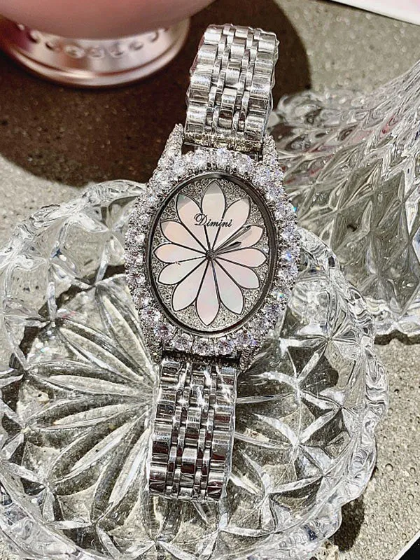 Full Diamond Oval Stainless Steel Watch