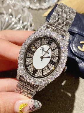 Full Diamond Oval Stainless Steel Watch