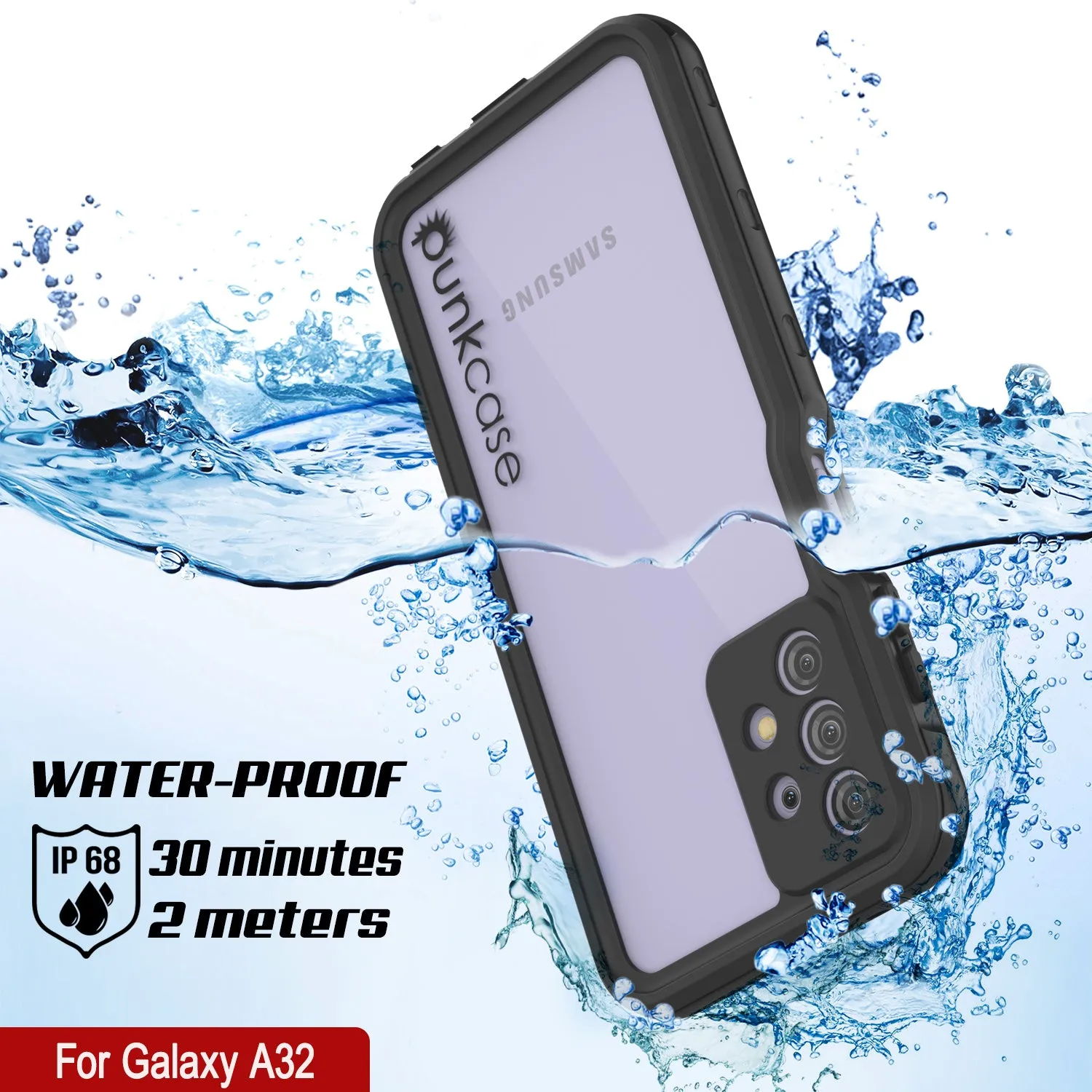 Galaxy A32 Waterproof Case PunkCase StudStar Black Thin 6.6ft Underwater IP68 Shock/Snow Proof