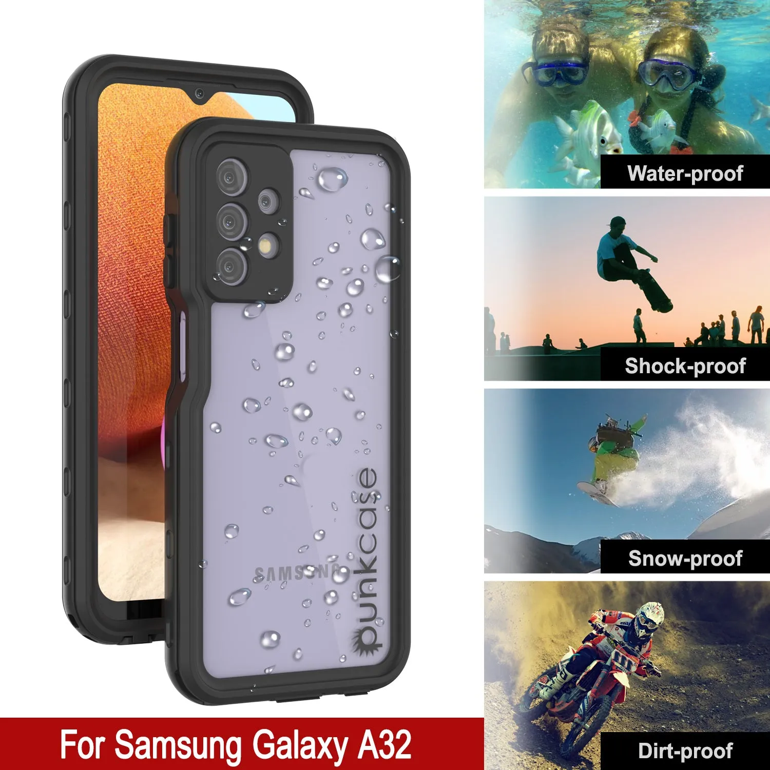 Galaxy A32 Waterproof Case PunkCase StudStar Black Thin 6.6ft Underwater IP68 Shock/Snow Proof