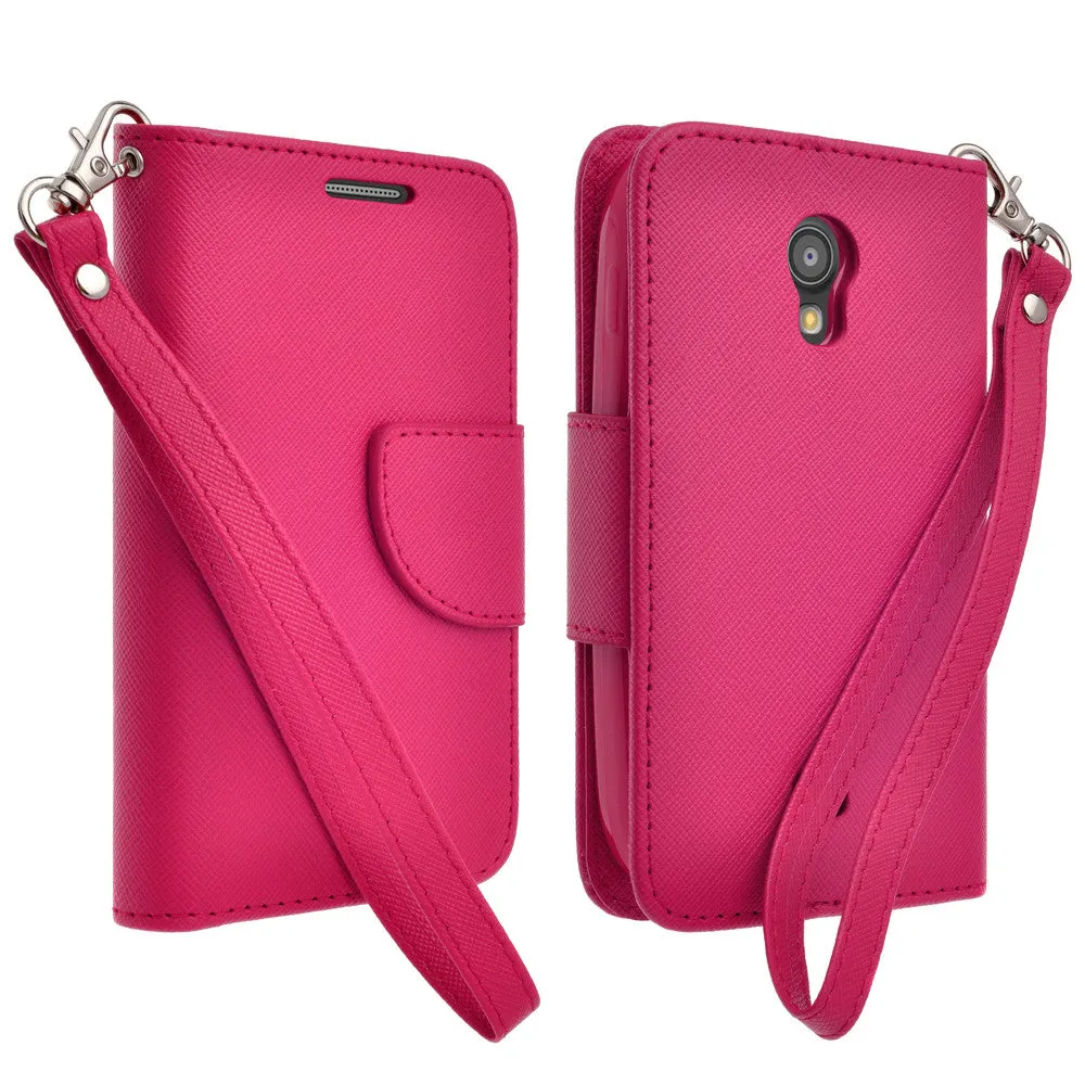 Galaxy Light Case, Wrist Strap Flip Folio [Kickstand Feature] Pu Leather Wallet Case with ID & Credit Card Slots - Hot Pink