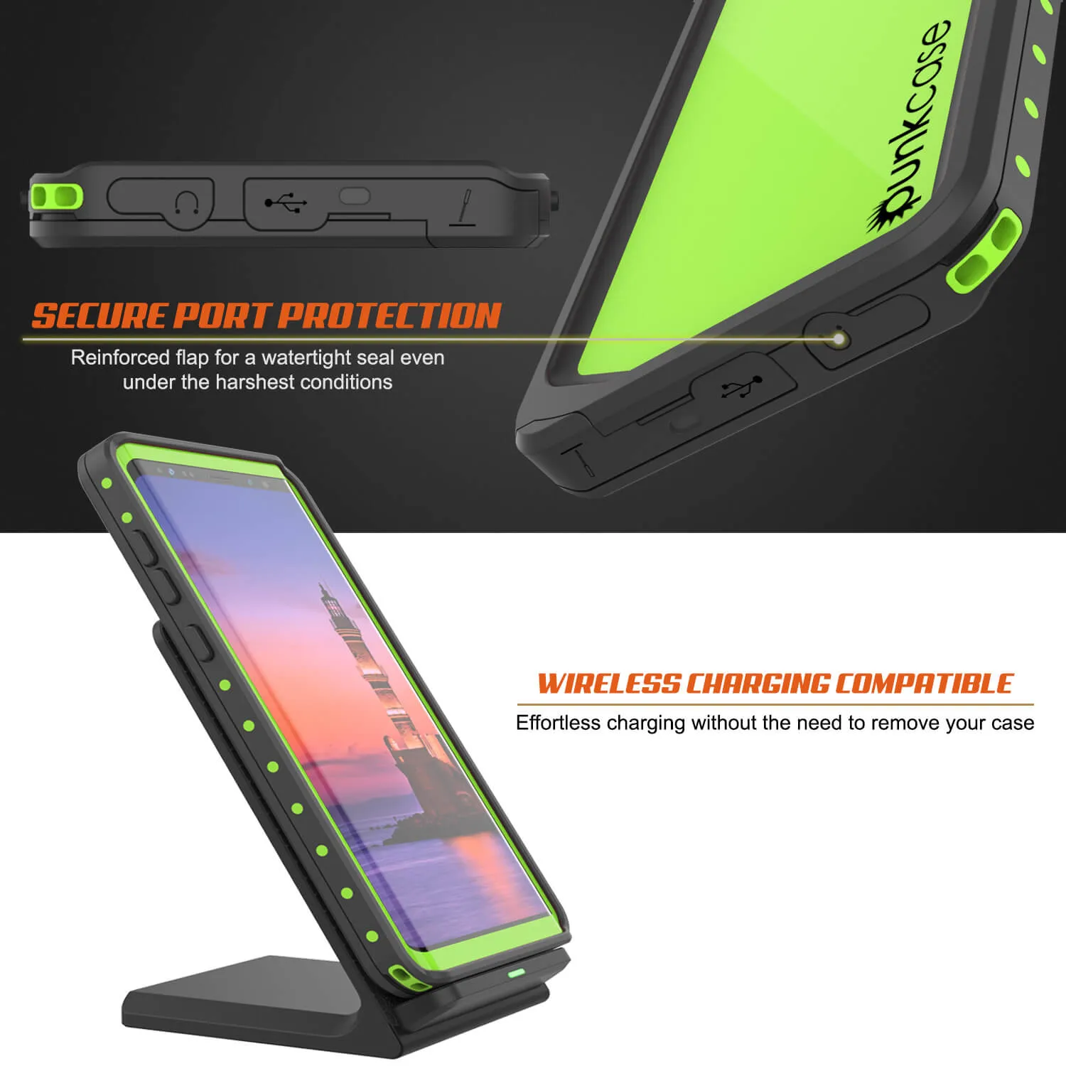 Galaxy Note 9 Waterproof Case, Punkcase Studstar Light Green Thin Armor Cover