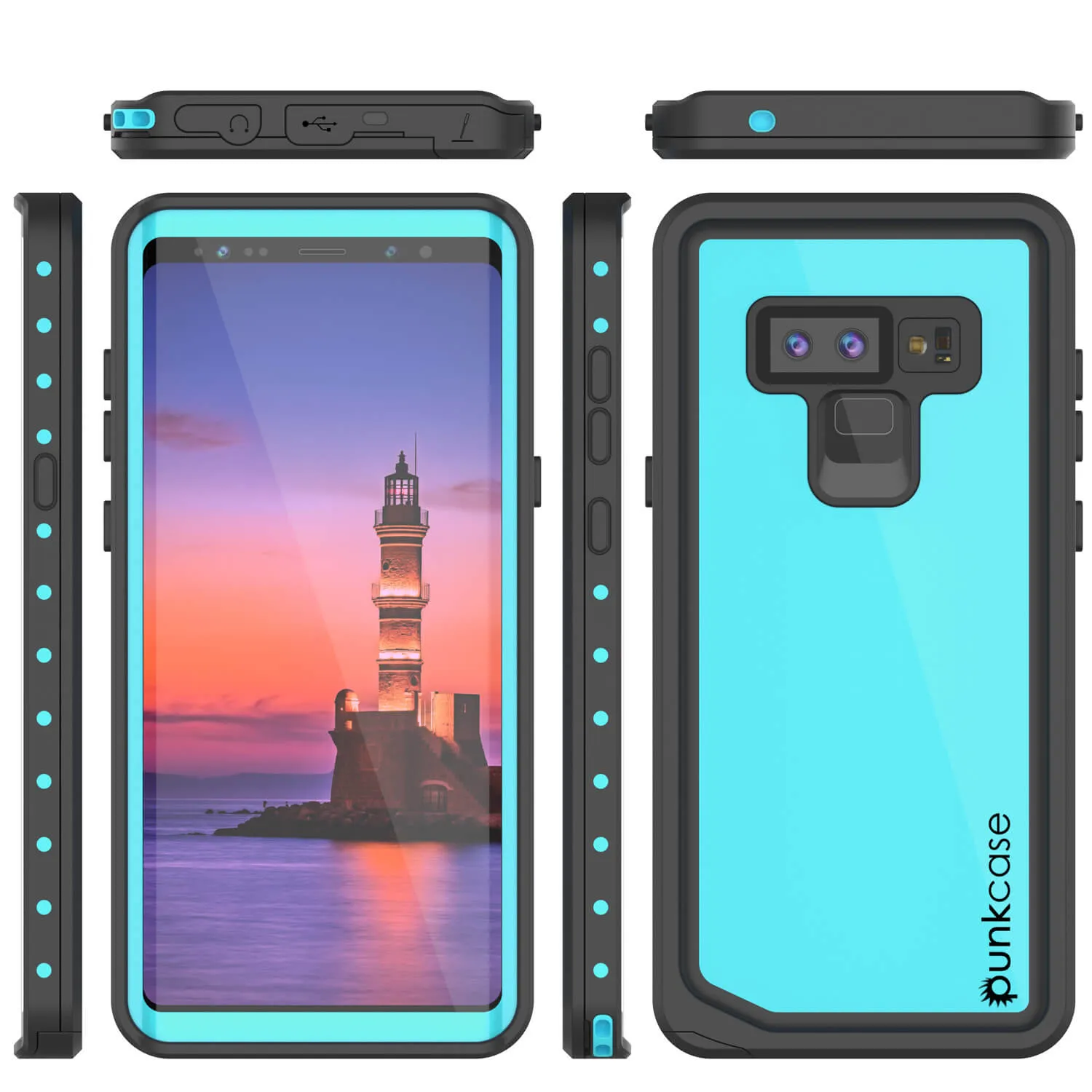 Galaxy Note 9 Waterproof Case, Punkcase Studstar Series Teal Thin Armor Cover