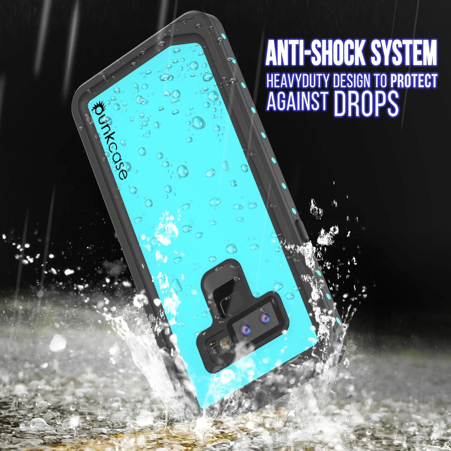 Galaxy Note 9 Waterproof Case, Punkcase Studstar Series Teal Thin Armor Cover