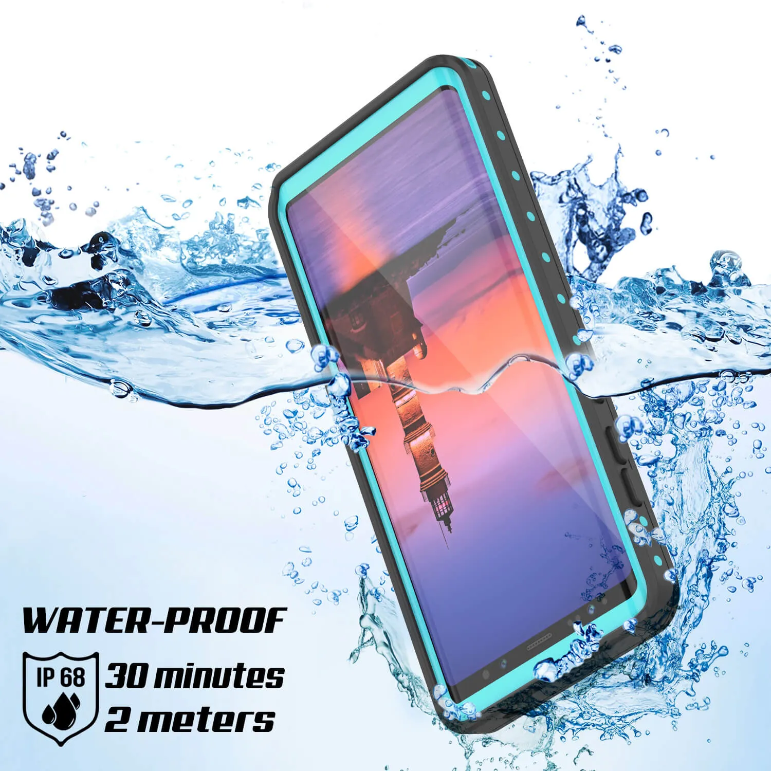 Galaxy Note 9 Waterproof Case, Punkcase Studstar Series Teal Thin Armor Cover