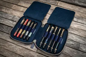 Galen Leather Pen Case Zippered 10 Slots in Crazy Horse Navy Blue