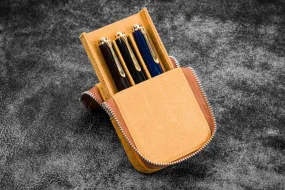 Galen Leather Zippered Magnum Opus Hard 3 Slots Pen Case in Crazy Horse Brown