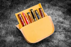 Galen Leather Zippered Magnum Opus Hard 6 Slots Pen Case in Crazy Horse Honey Ochre