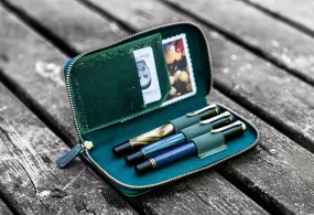 Galen Leather Zippered Three Pen Case in Crazy Horse Forest Green