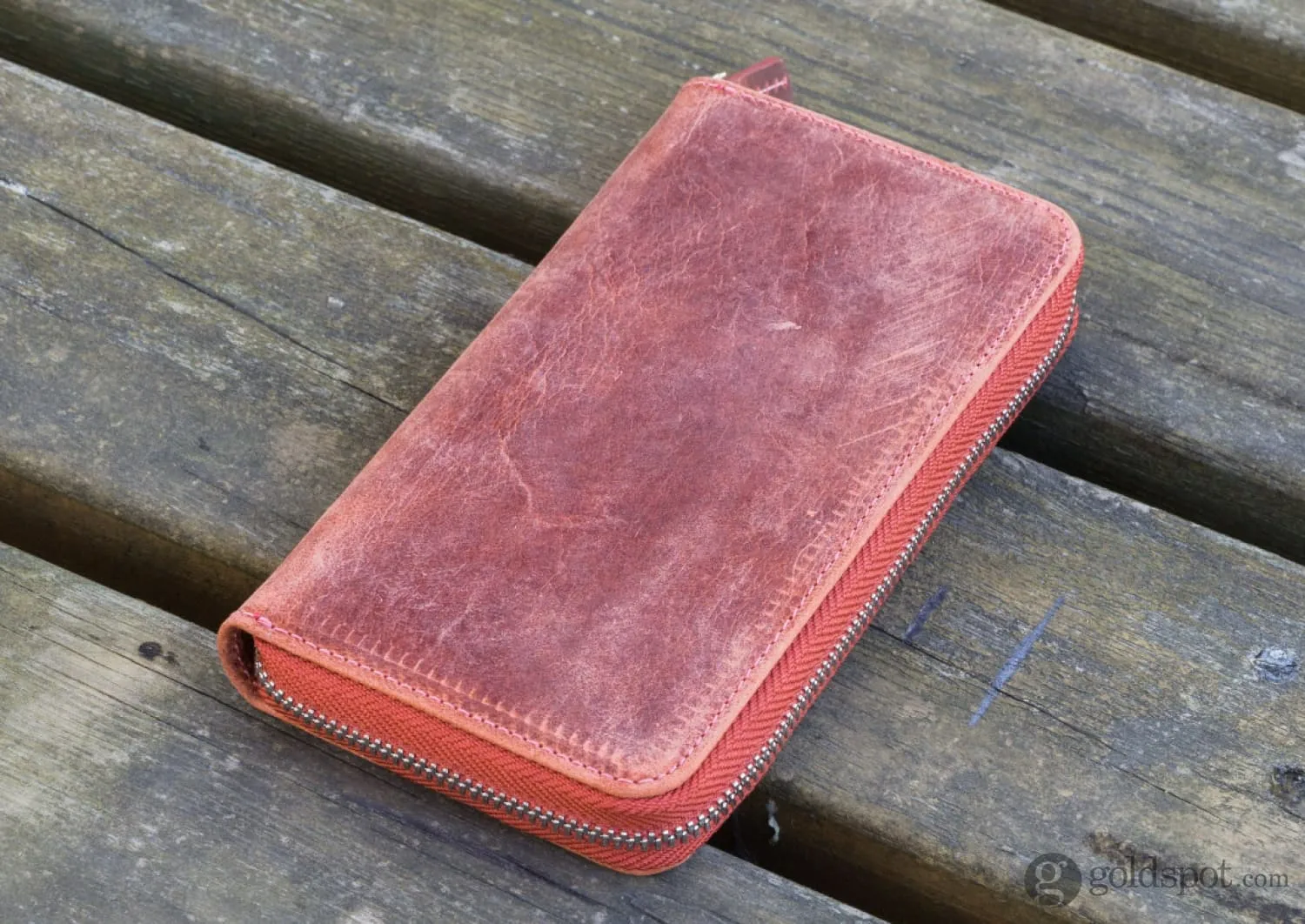 Galen Leather Zippered Three Pen Case in Crazy Horse Orange