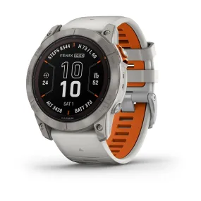 Garmin fenix 7X Pro Sapphire Solar Watch Watch Color: Titanium Wristband: Fog Grey/ Ember Orange - Silicone