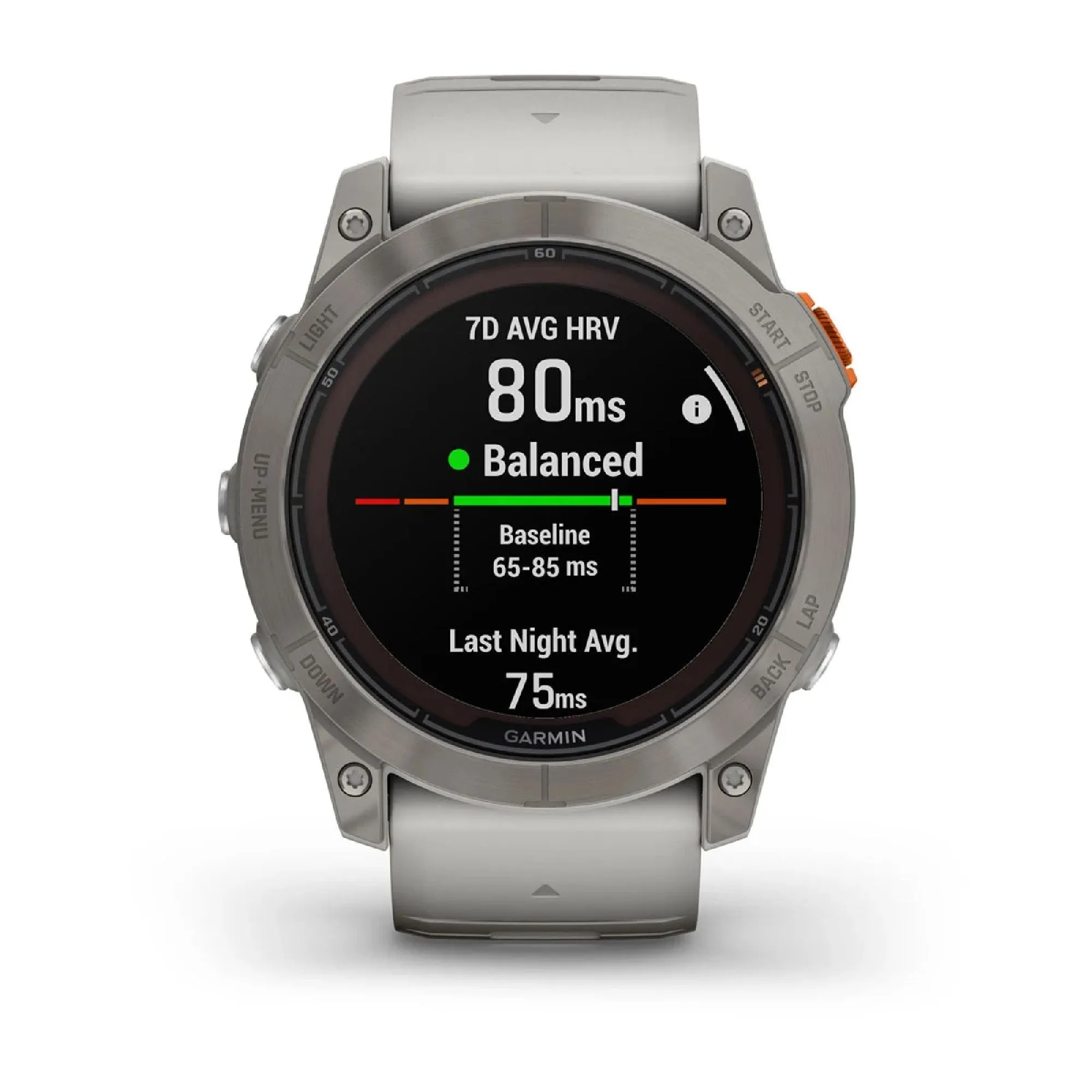 Garmin fenix 7X Pro Sapphire Solar Watch Watch Color: Titanium Wristband: Fog Grey/ Ember Orange - Silicone