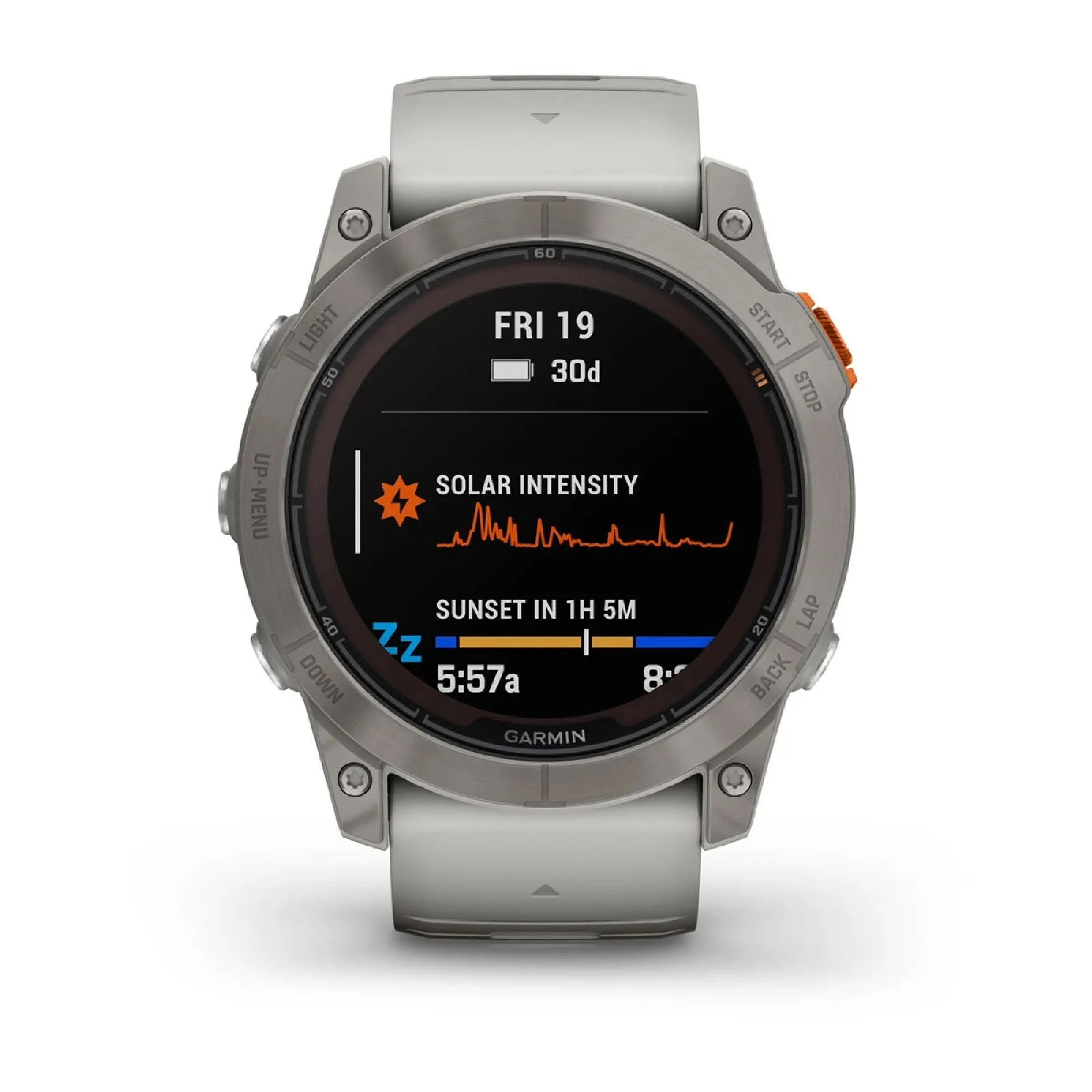 Garmin fenix 7X Pro Sapphire Solar Watch Watch Color: Titanium Wristband: Fog Grey/ Ember Orange - Silicone