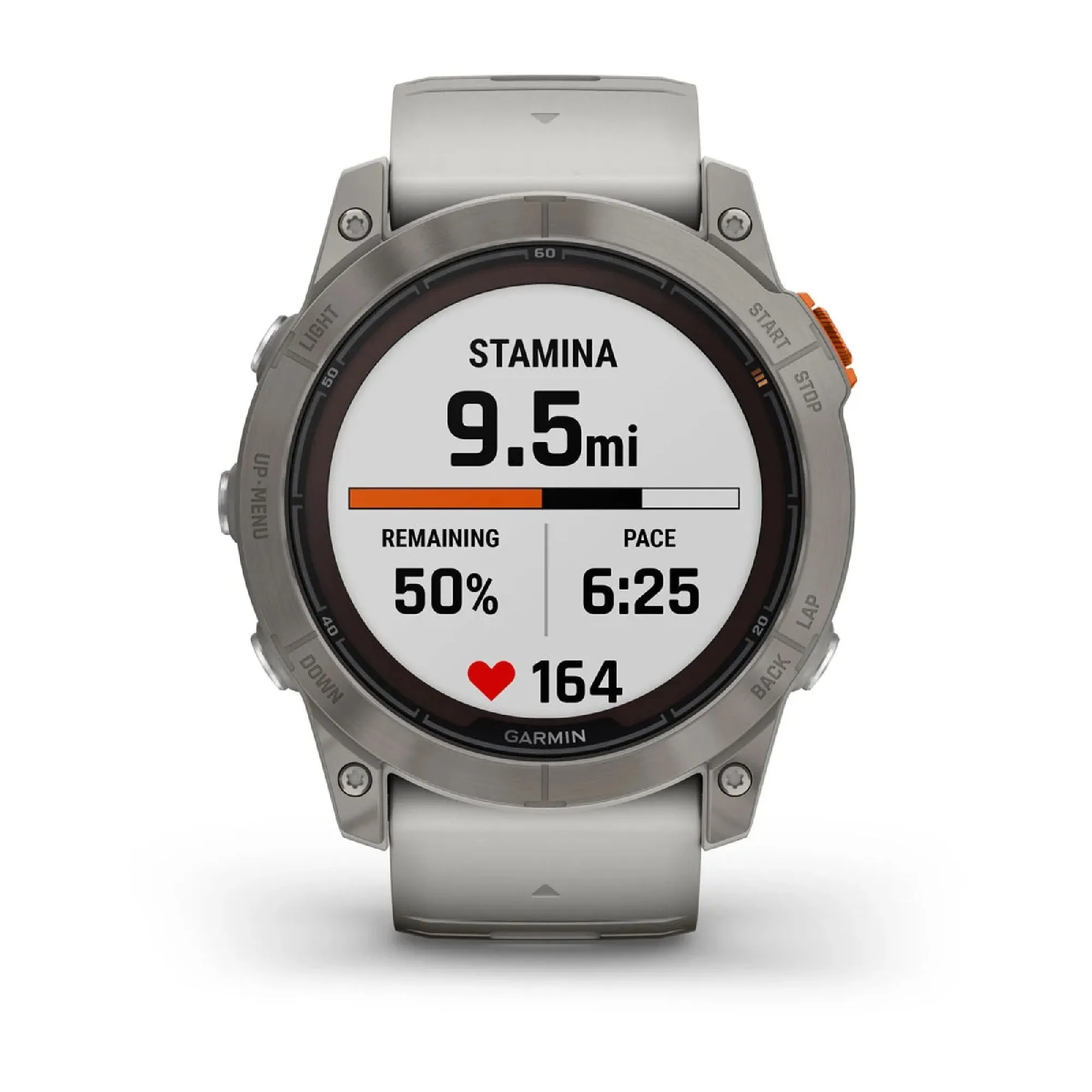 Garmin fenix 7X Pro Sapphire Solar Watch Watch Color: Titanium Wristband: Fog Grey/ Ember Orange - Silicone