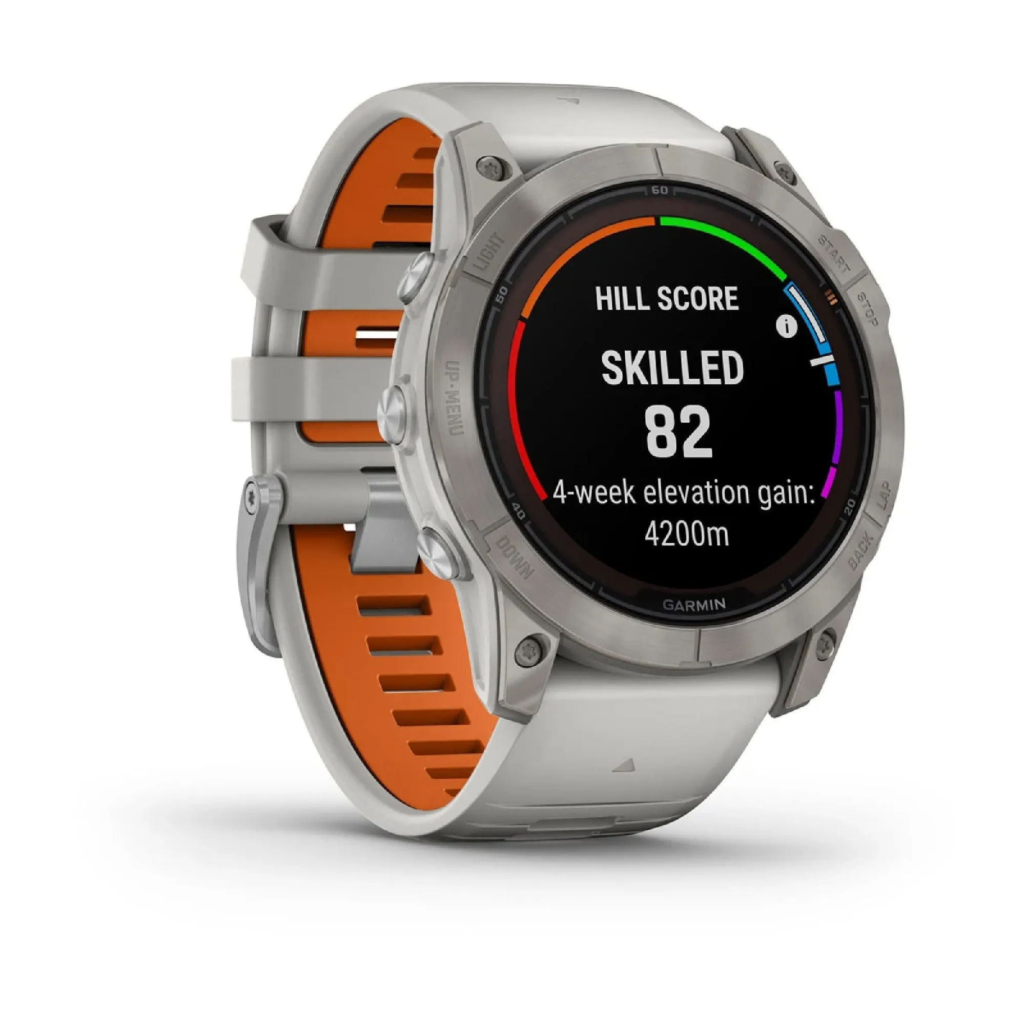 Garmin fenix 7X Pro Sapphire Solar Watch Watch Color: Titanium Wristband: Fog Grey/ Ember Orange - Silicone