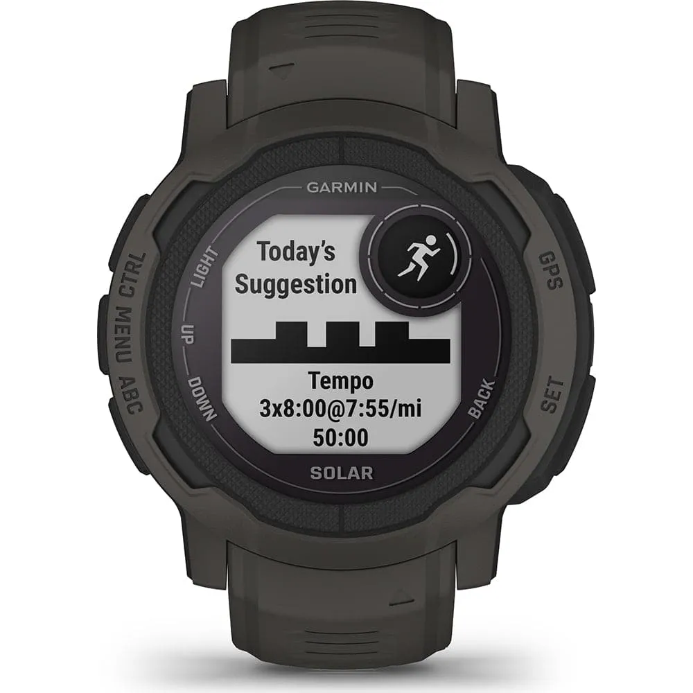 Garmin Instinct 2 SOLAR, Rugged GPS Smartwatch, Built-in Sports Apps and Health Monitoring, Solar Charging and Ultra tough Design Features, Graphite