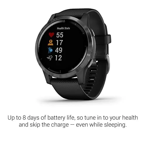 Garmin Vivoactive 4, GPS Smartwatch, Features Music, Body Energy Monitoring, Animated Workouts, Pulse Ox Sensors and More, Black