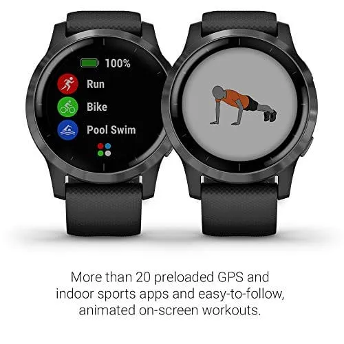 Garmin Vivoactive 4, GPS Smartwatch, Features Music, Body Energy Monitoring, Animated Workouts, Pulse Ox Sensors and More, Black