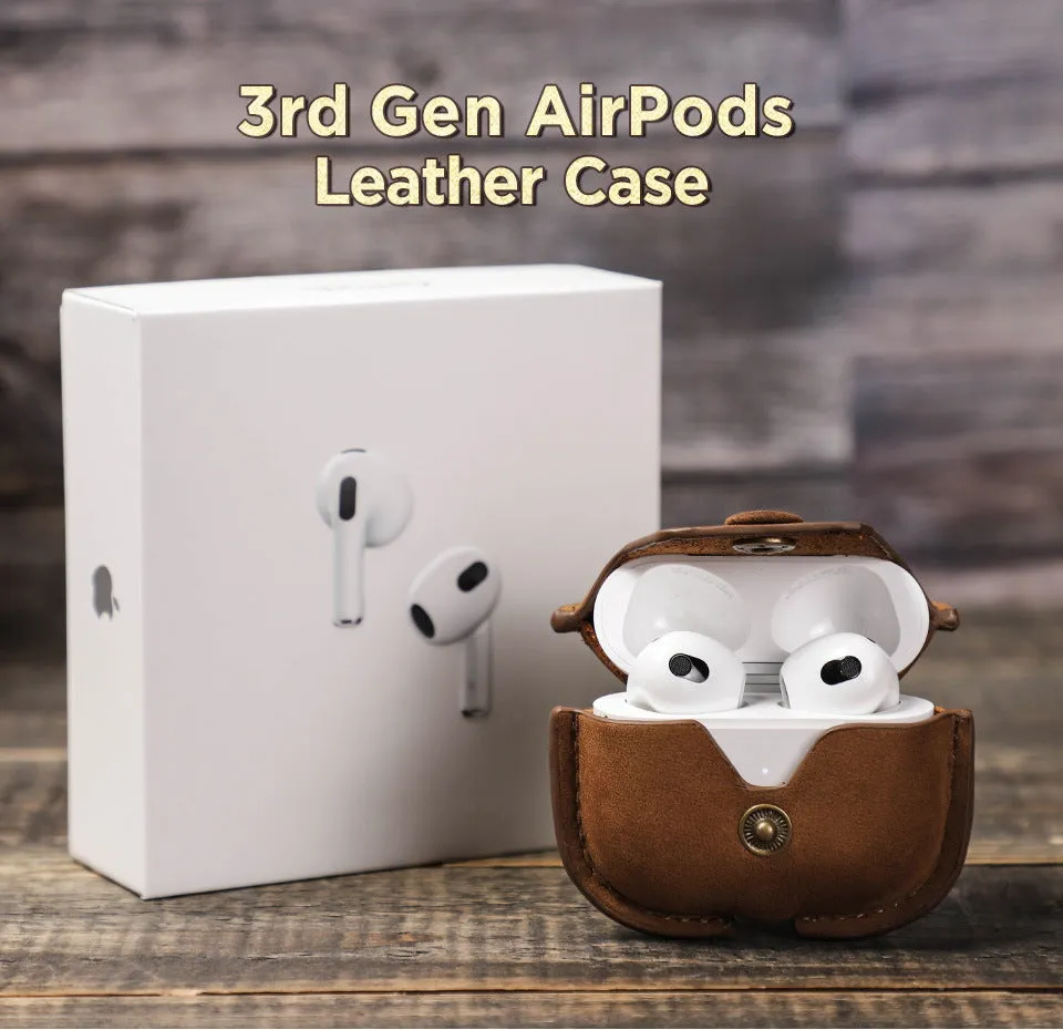 Genuine Leather Case With Keychain For Airpods 3