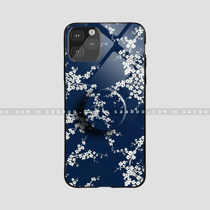 Glossy Protective Case With White Flower