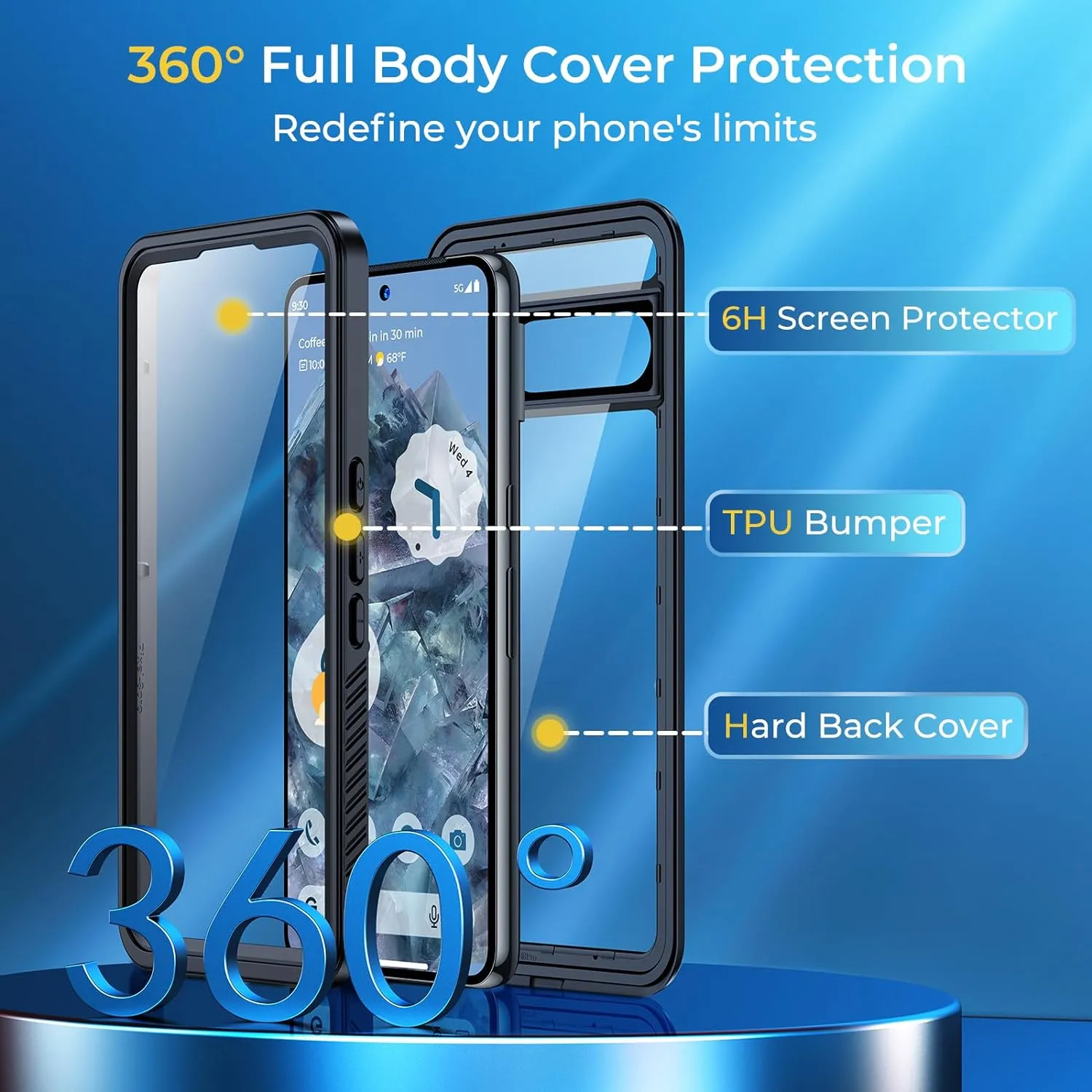 Google Pixel 8 Pro Waterproof Case Hard Back Protective Phone Cover Pixel 8 Pro - 6.7 Inch Black