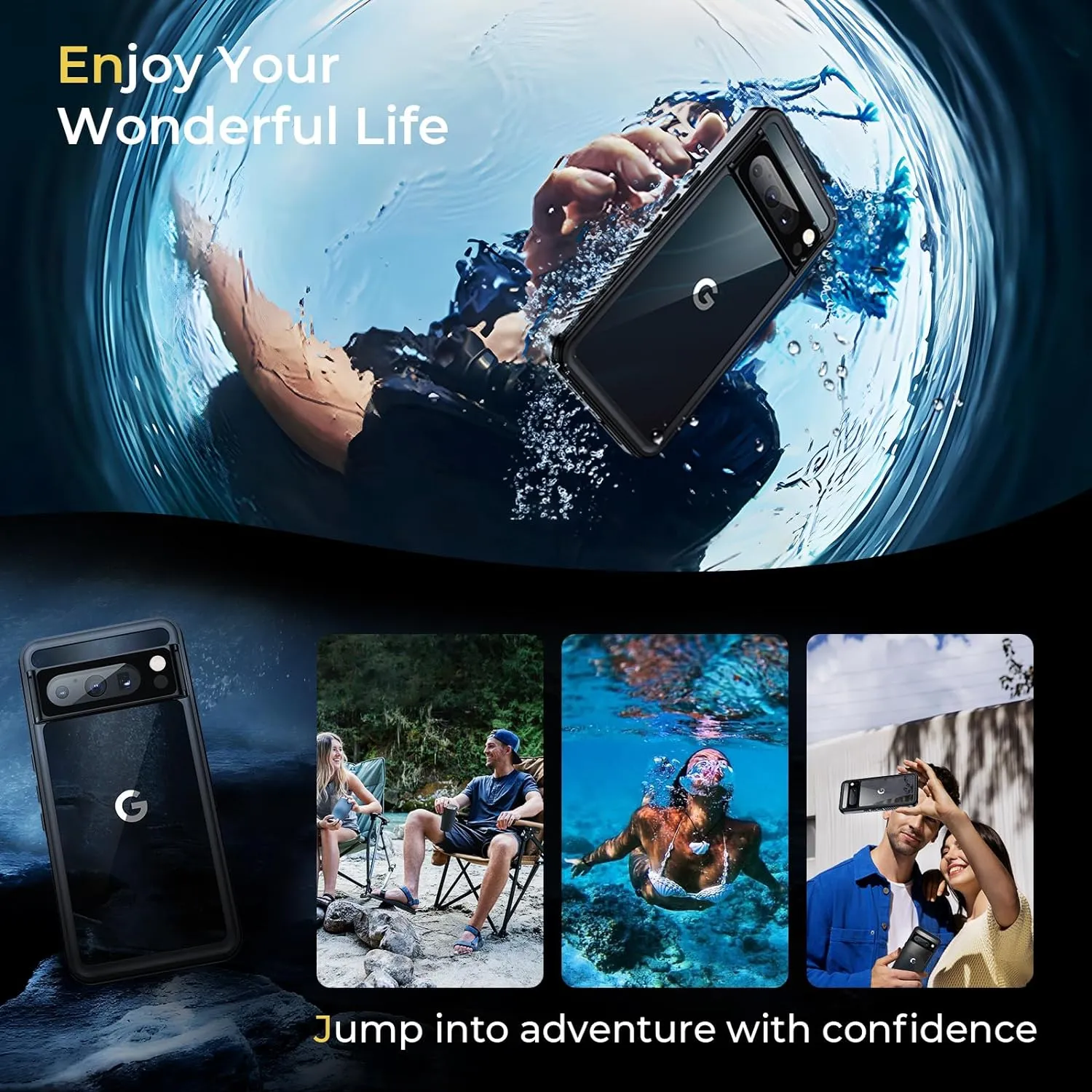 Google Pixel 8 Pro Waterproof Case Hard Back Protective Phone Cover Pixel 8 Pro - 6.7 Inch Black