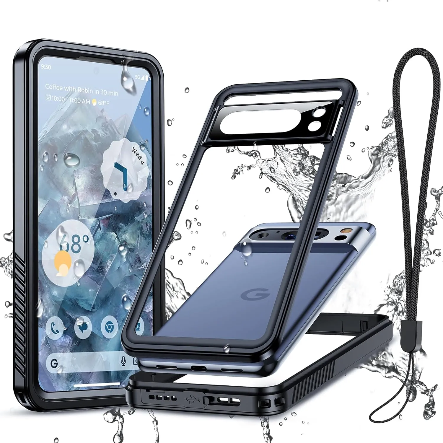 Google Pixel 8 Pro Waterproof Case Hard Back Protective Phone Cover Pixel 8 Pro - 6.7 Inch Black