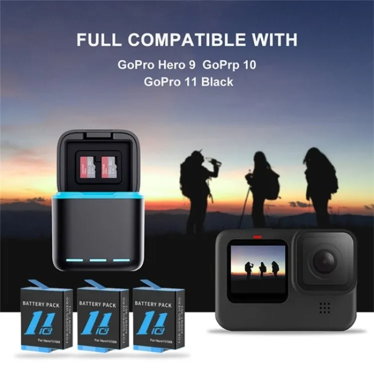 GP-910 3-Battery Charging Box Storage Case For GoPro HERO12 Black /11 Black /10 Black /9 Black