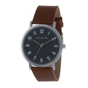 Hallmark Gents Leather Brown Strap Black Dial