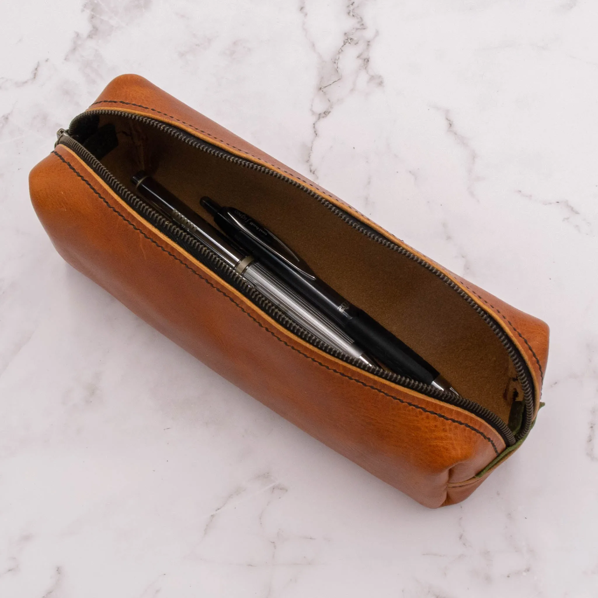 Handcrafted Leather Pen Case with Zipper