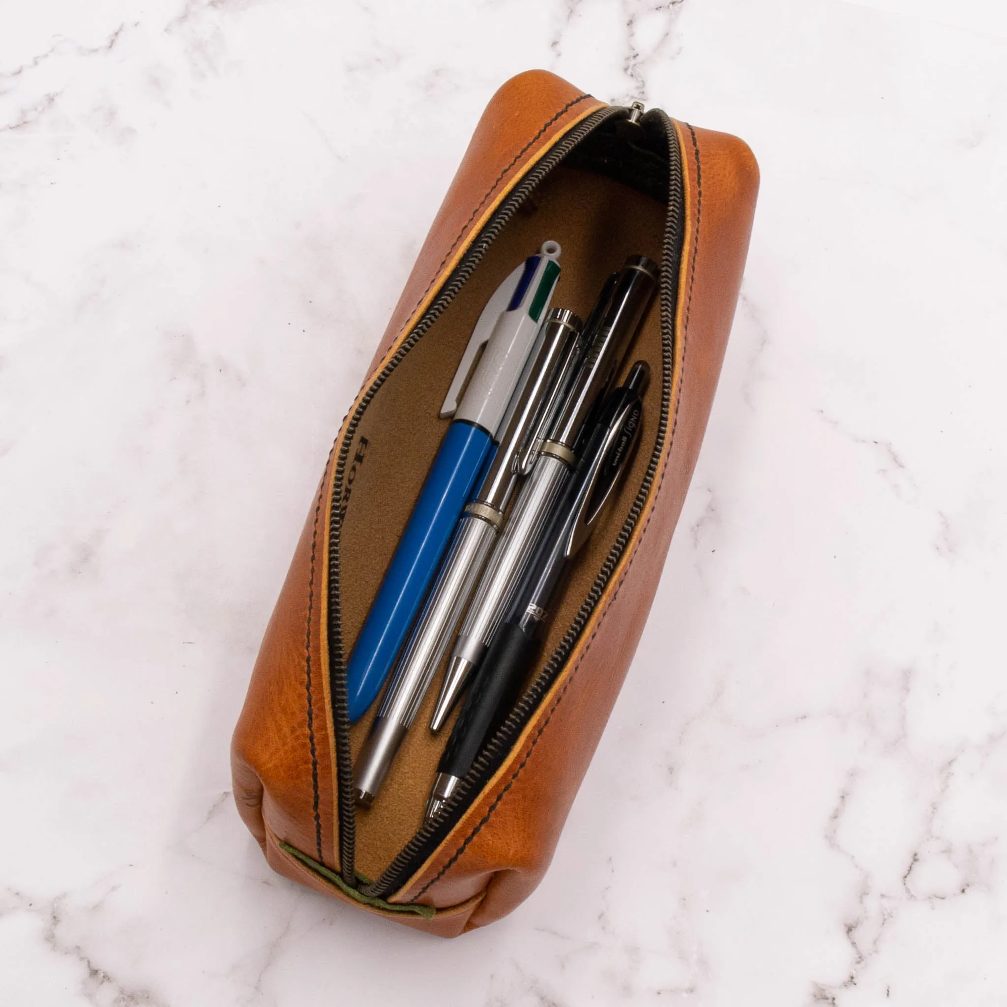 Handcrafted Leather Pen Case with Zipper