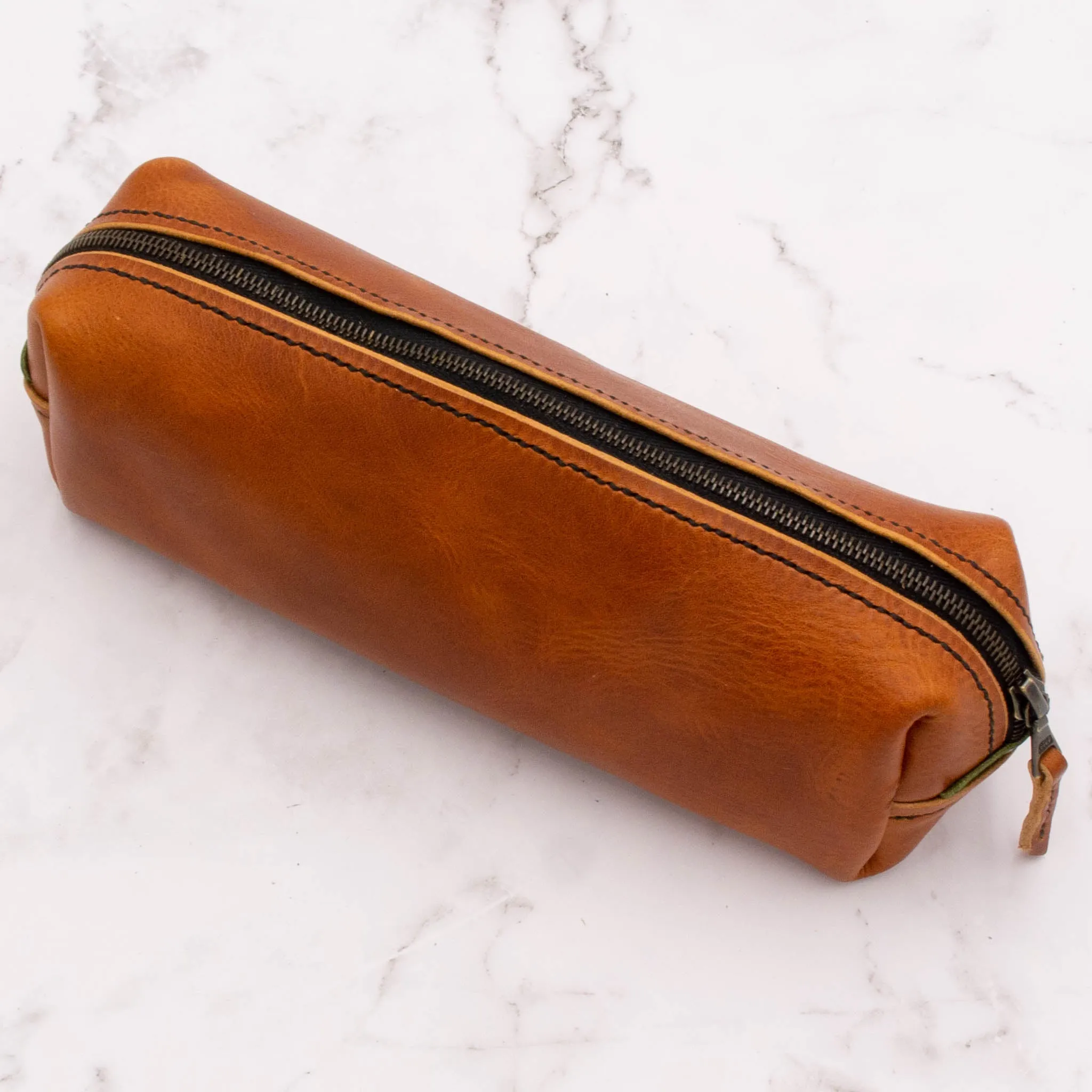 Handcrafted Leather Pen Case with Zipper