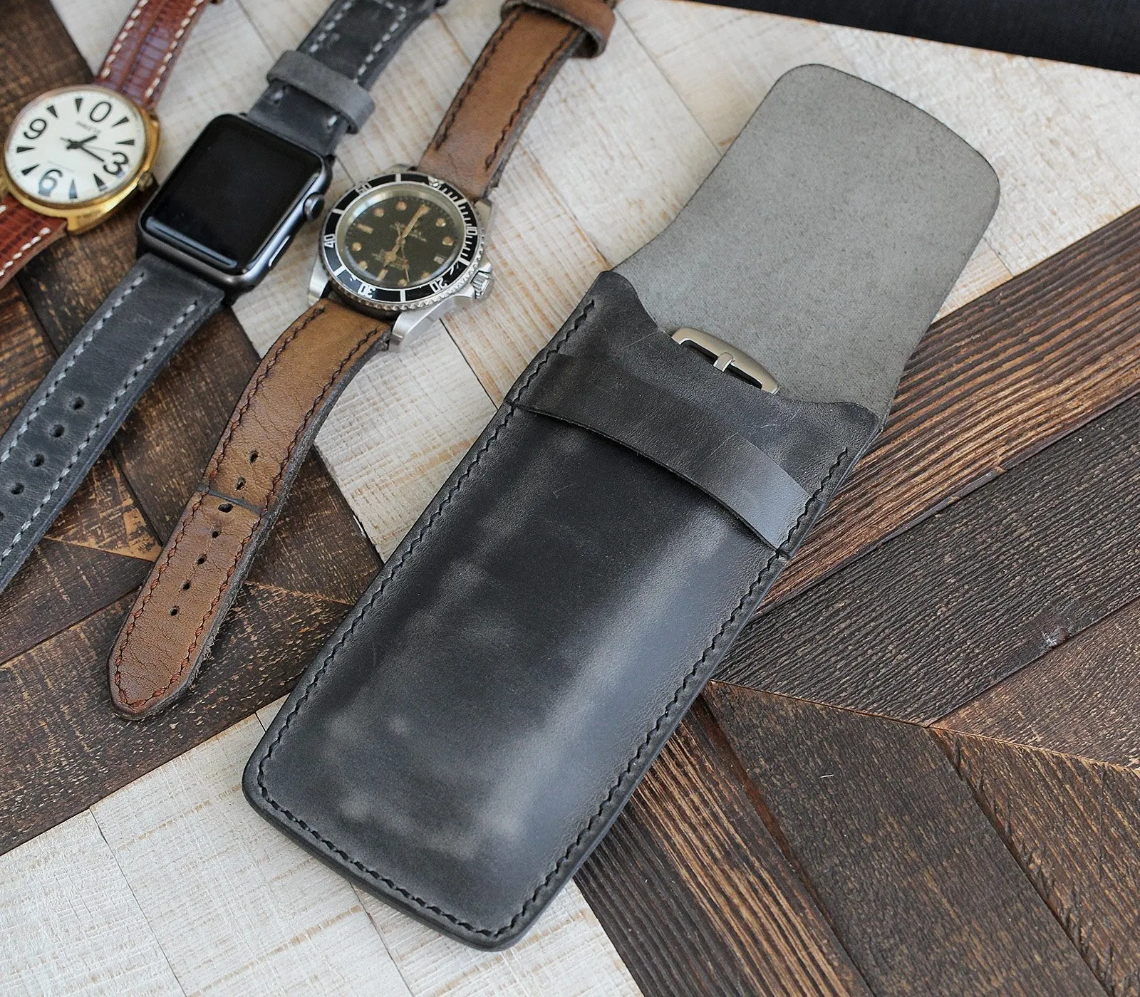 Handmade Flap Covered Leather Watch Case