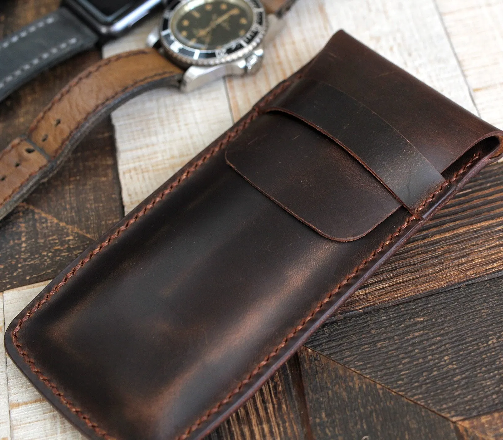 Handmade Flap Covered Leather Watch Case