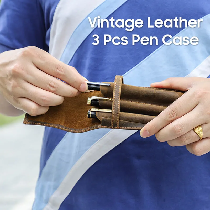 Handmade Genuine Leather Pencil Case Business Retro Creative Leather Notebook Pencil Case