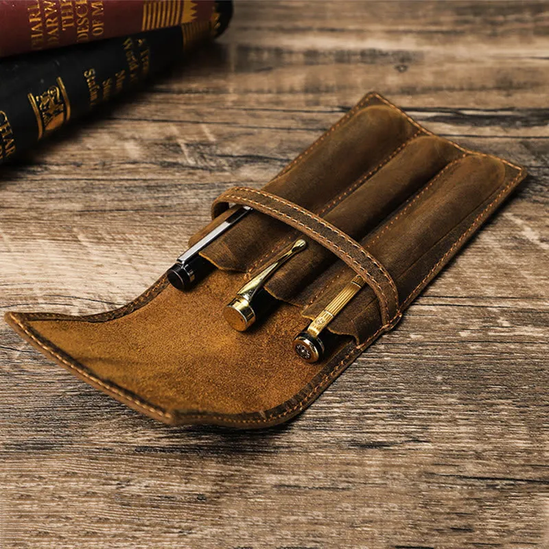 Handmade Genuine Leather Pencil Case Business Retro Creative Leather Notebook Pencil Case