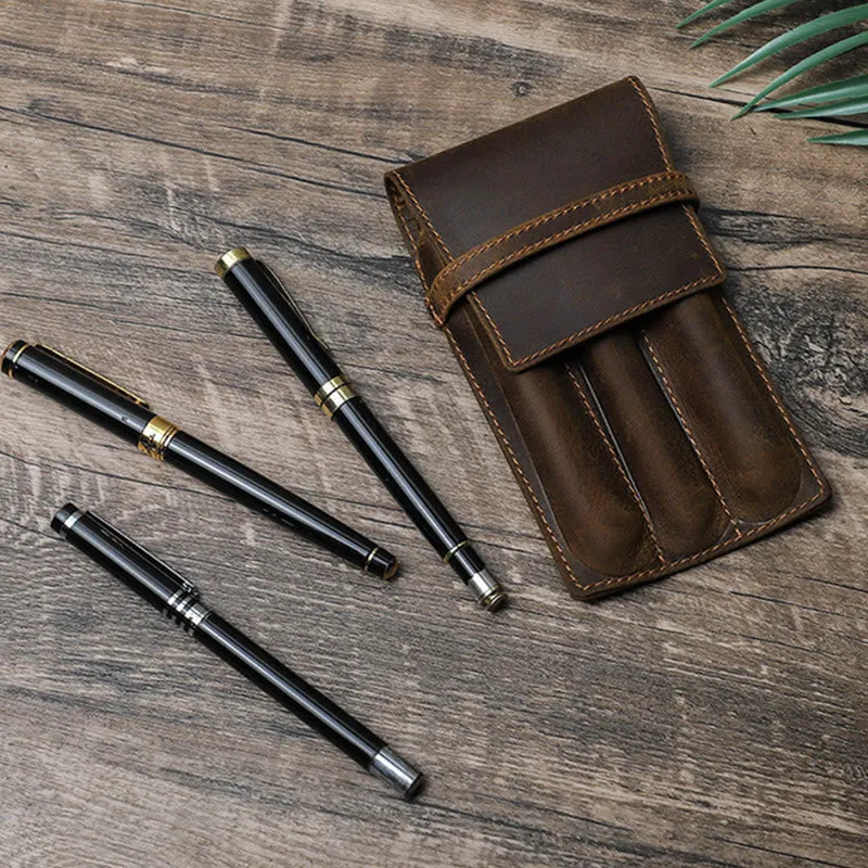 Handmade Genuine Leather Pencil Case Business Retro Creative Leather Notebook Pencil Case