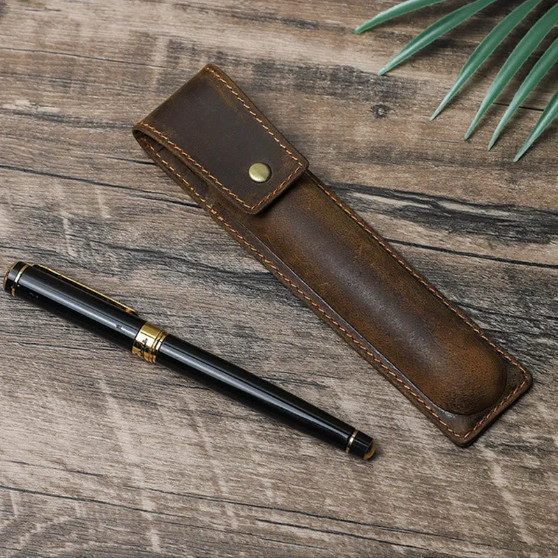 Handmade Genuine Leather Pencil Case Business Retro Creative Leather Notebook Pencil Case